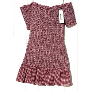 Petersyn Mini Benson Dress XS Smocked Off Shoulder Gingham Cotton NWT thumbnail 3