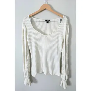 Paige Europa Sweater Size XL Ivory Silk‎ Blend Pullover Knit Bishop Sleeves thumbnail 2