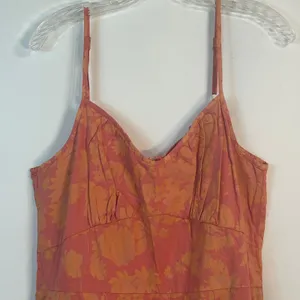 Fresh Produce Floral Tiered Maxi Dress XL Coral Orange Cotton‎ V-Neck 10310 USA thumbnail 4