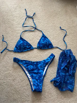 SheIn Blue Floral Triangle Bikini Set thumbnail 1