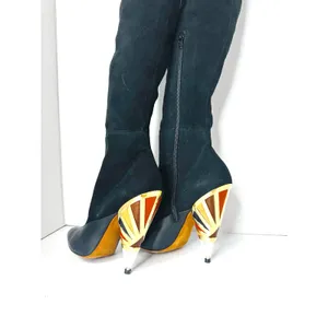 Givenchy Black Leather Suede Over Knee OTK Boots Printed Heel EU 38.5 thumbnail 6
