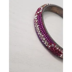 Vintage Bracelet / Bangle - Pink, Clear Gems & Light Gold Tone Gems 7" thumbnail 6