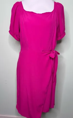 Anthropologie Maeve Pink Wrap Dress Tie Waist Mini Dress Puff Sleeve Feminine thumbnail 1
