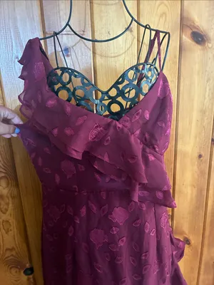 Lulus Forever Be Burgundy Floral Jacquard Ruffled Maxi Dress size large thumbnail 12