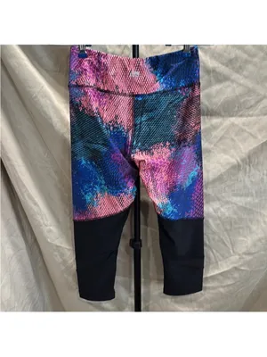 Marika Blue Purple Pink Abstract Capri Leggings with Black Panels thumbnail 2
