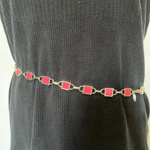 Y2K NY Pink Enamel Link Silver Chain Womens Belt Sz S 31" Adj Festival Coquette thumbnail 2