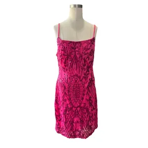 Crystal Sky Pink Sequin Mini Dress Women's L Sparkly Swiftie Spaghetti Strap NWT thumbnail 2