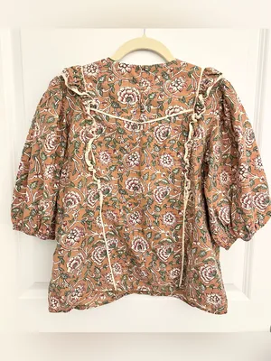 Sezane Angeline Blouse in Ochre Floral Print Size 4 thumbnail 4
