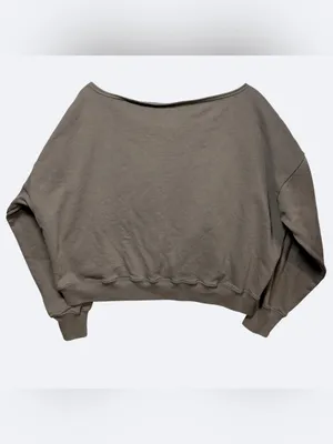 Hollister California Women’s Cropped Sweatshirt Size L Taupe Boat Neck thumbnail 2