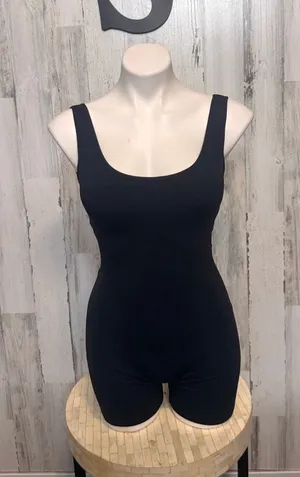 Backless Scrunch Butt Romper Bodysuit Womens S Solid Black Biker thumbnail 1