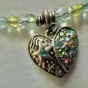 Blue beaded rhinestone heart choker necklace thumbnail 5