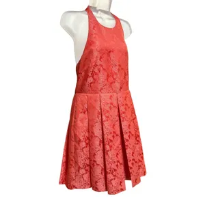 Caitlin Michelle Halter Dress Women 8 Coral Pink‎ Excellent Floral Brocade Party thumbnail 3