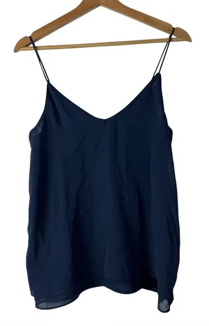 Zara Navy Blue Layered Chiffon Tank Top‎ M thumbnail 1