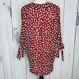 West K Faux Wrap Blouse 3/4 Sleeve Tie Maroon Polka Dot Women's Size M thumbnail 6