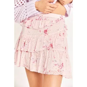 LoveShackFancy Imelda Skirt Bubbly Pink Size 4 Mini Ruffle Skirt Silk Blend thumbnail 2
