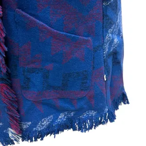 ROXY Santa Katalina Blue Aztec Fringe Beach‎ Surf Wrap Jacket Hoodie Size XS thumbnail 5