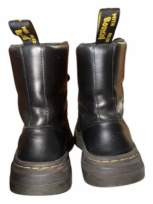 Dr. Martens Black Leather Combat Boots with Yellow Stitching thumbnail 3