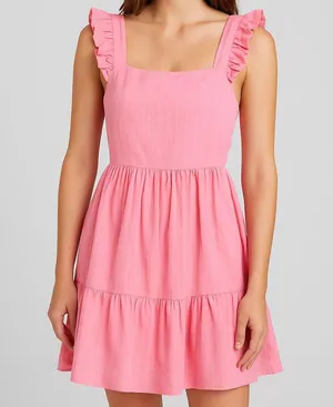 &merci Pink Ruffle Strap Back Tie Mini Dress – Size L, NWT thumbnail 1