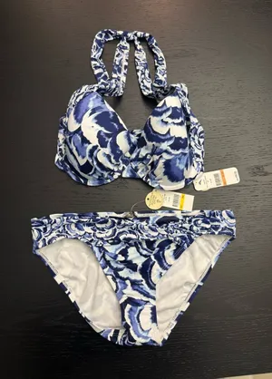 NWTTommy Bahama women’s two piece white and blue bathing suit thumbnail 1