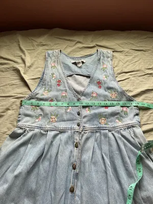 Vintage Jane Ashley Denim Button-Front Midi Dress with Floral Embroidery Medium thumbnail 4