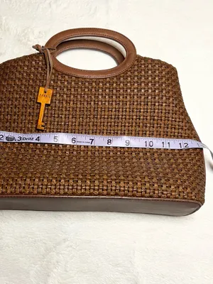 Vintage Fossil Brown Woven Tote Bag with Leather Trim & Logo Key Charm thumbnail 14