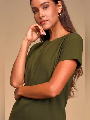 Lulus Shift and Shout Olive Green Shift Dress Size Medium NWT thumbnail 3