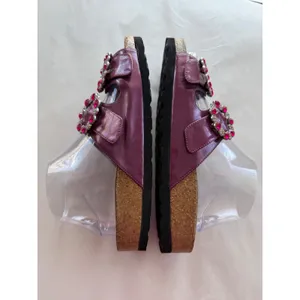 Tatami Women Leather Whimsy Sandals 39 Plum Rhinestone Buckle Slide Birkenstock thumbnail 3