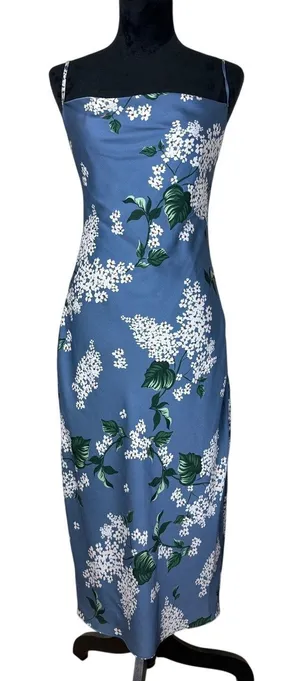 Keepsake The Label Blue Hydrangea Midi Slip Dress Size L thumbnail 1