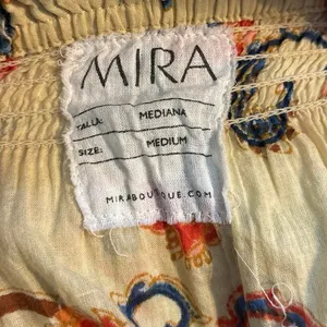 MIRA Size M Off the Shoulder Shirt Top Floral Print Boho Embroidered 100% Cotton thumbnail 4