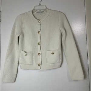 ZARA ivory cream acrylic knit cardigan gold button sweater size Small thumbnail 1