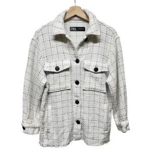 ZARA Oversized Tweed Shacket Overshirt‎ Women XS Ivory Check Textured Oversized thumbnail 2
