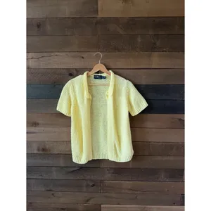 Vintage LeRoy Knitwear Butter Yellow Short Sleeve Cardigan Sweater thumbnail 8