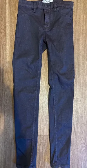 Free People Dark Plum Metallic Shimmer Skinny Jeans High Rise‎ whimsical Goth thumbnail 1