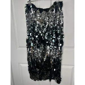 Zara Silver Black Large Paillette Sequin Pencil Midi Skirt Party Glam Size XL thumbnail 2