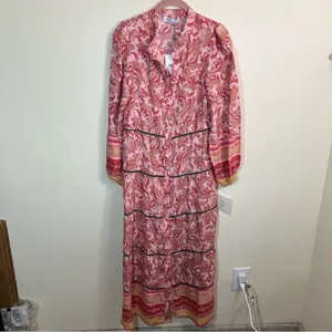 ✨ Dress Blank Printed Tiered‎ Maxi Dress Pink XS NWT NO BELT thumbnail 2