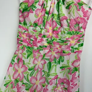 Lilly Pulitzer Floral Midi Dress Sz 2 Cotton Silk Blend Halter Neck Bow Tie Back thumbnail 6