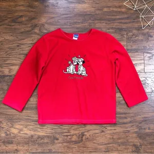 Disney • vintage fleece pullover tee red 101 Dalmatians puppies “Cool Friends” thumbnail 1