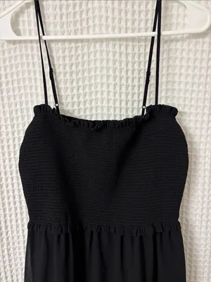Aritzia Wilfred Tempest Sleeveless Mini Dress Smocked Black Large NWT thumbnail 6