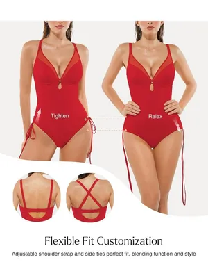 Popilush Tummy Control Swimsuit RED One Piece Shapewear Bathing Suit X-LARGE thumbnail 5