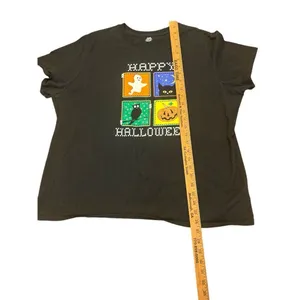 Happy Halloween 3X T-shirt Womens Black Shirt Ghost Owl Cat Jack O Lantern thumbnail 3