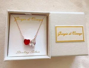 Sterling Silver 925 rose gold chain red & white diamond 19” necklace thumbnail 1