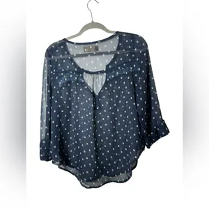 Hollister Navy Blue Embroidered Sheer Blouse‎ - Size Large thumbnail 5