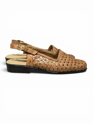 Vtg Kim Rogers Lindsey Woven Leather Slingback‎ Flats Fisherman Cottagecore Boho thumbnail 3