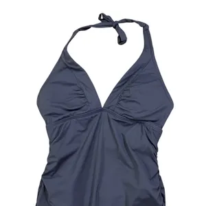 Athleta Shirrendipity Gray Halter Ruched Swim Dress One Piece Swimsuit Size S thumbnail 2