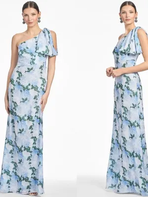 Sachin and Babi Chelsea One-Shoulder Evening Gown Glacial Peonies thumbnail 2