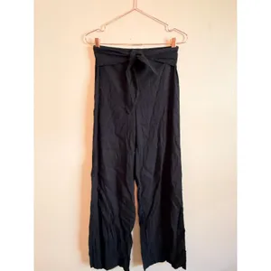 INC Wide Leg Pants Women XS Black Linen‎ Blend Tie Waist High Rise Trousers thumbnail 2