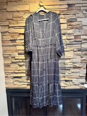 Marine Layer Maeve Plaid Long Sleeve Tiered Maxi Dress Size Large thumbnail 3