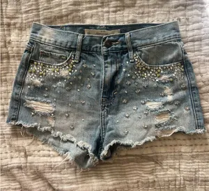 Abercrombie and fitch distressed embellished denim shorts, festival thumbnail 1
