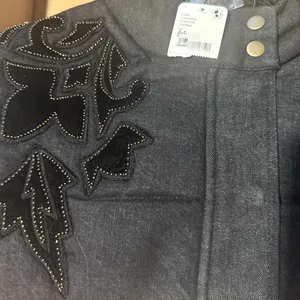 Free People RARE Fleur de Lis Black Denim Hoodie Puffer Jacket Medium NEW thumbnail 6