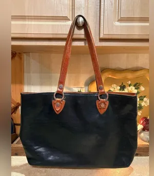 Valentina Black and Brown Shoulder Bag with Leather Handles thumbnail 1